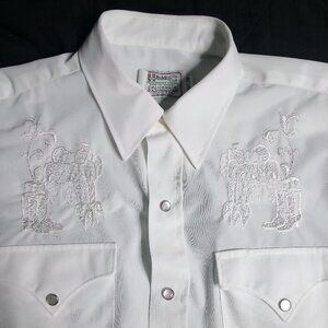 Vintage H Bar C Embroidered Polyester Western Pearl Snap Shirt